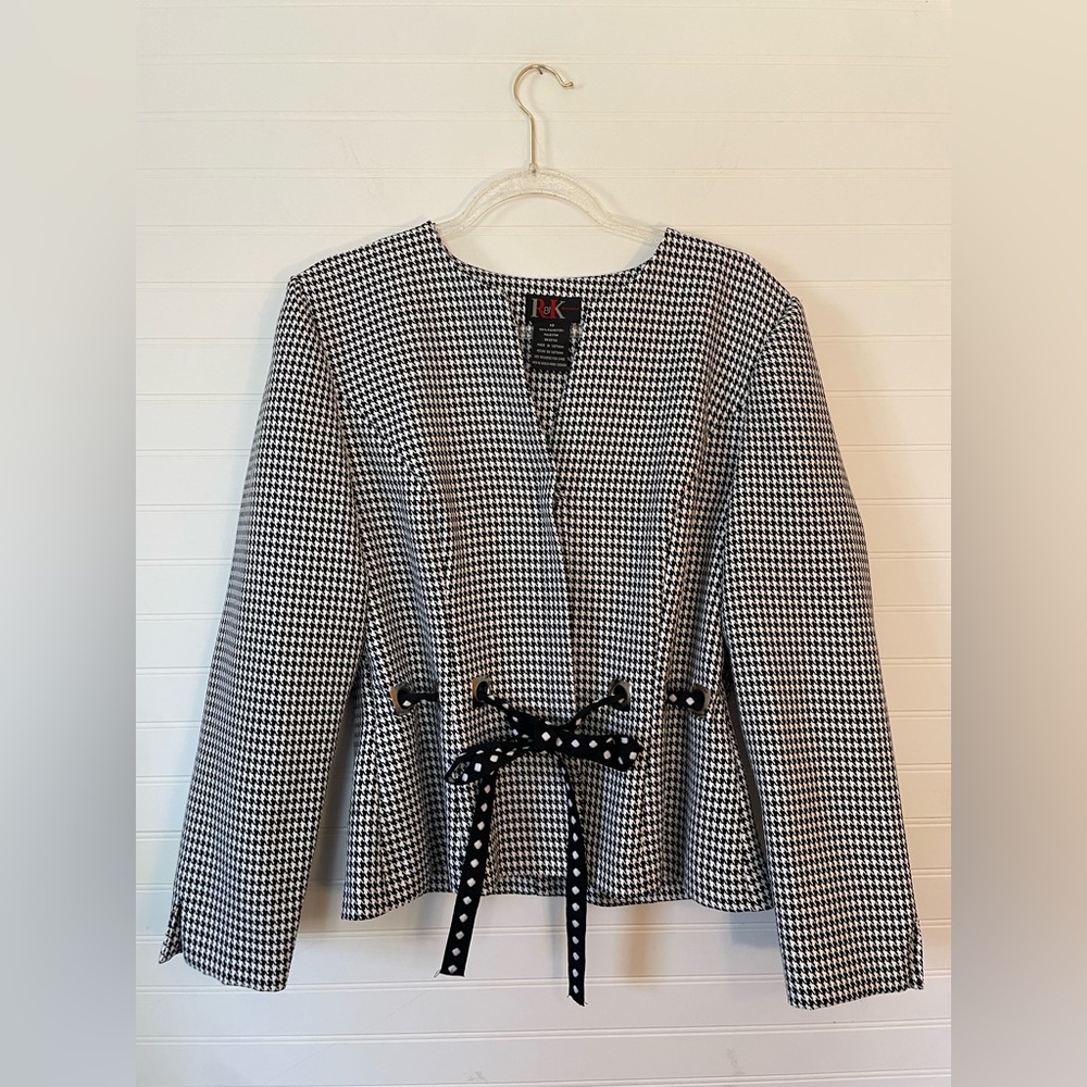Vintage R&K Houndstooth Polka Dot Waist Tie Blazer Size 12
